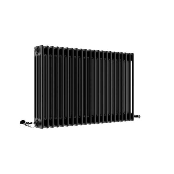 This is a 4 column traditional radiator, in matt black. It has a height of 600mm and width of 988mm.