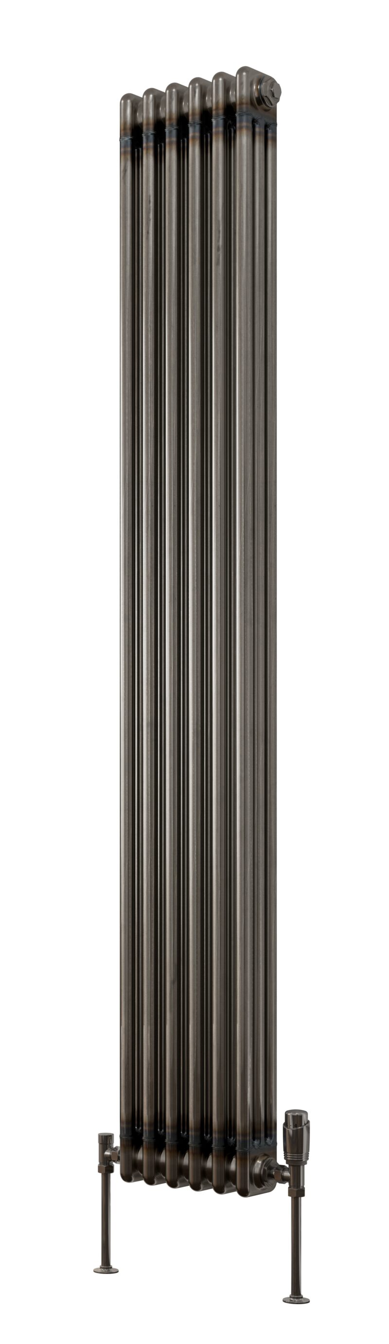 A vertical radiator in a kitchen adds a touch of style and warmth