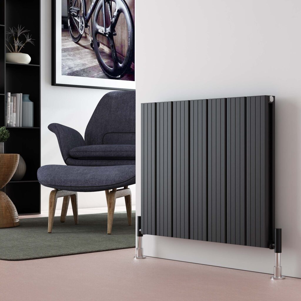 A stylish comparison image showcasing both vertical and horizontal radiators in a designer setting, illustrating the different aesthetic appeals and space efficiencies of each style in a modern home environment